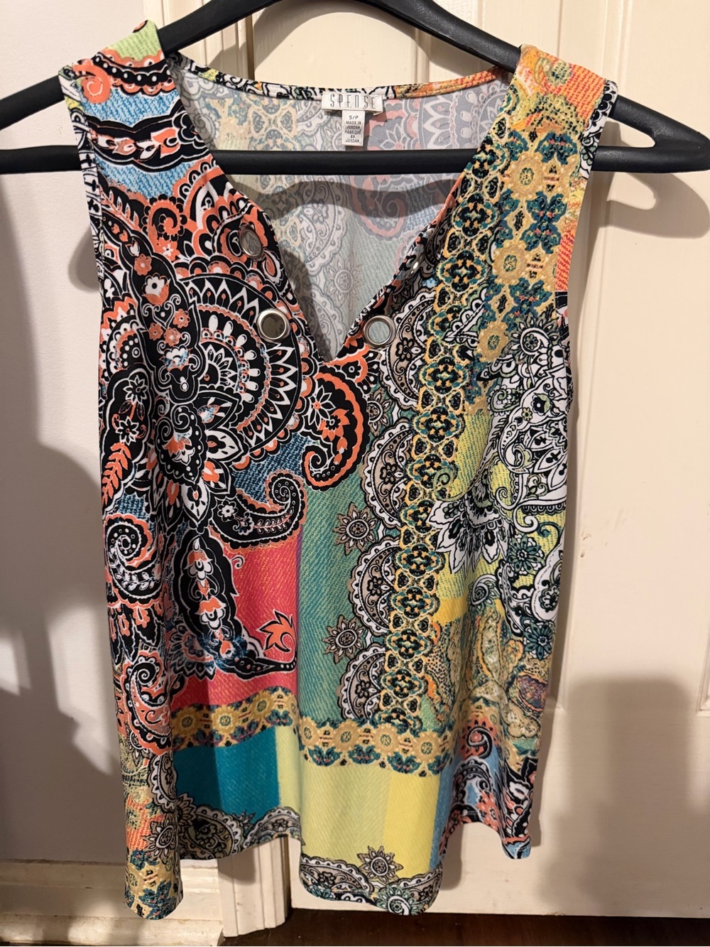 Spense Multicolor Paisley Tank with Coral, Teal & Yellow Panels